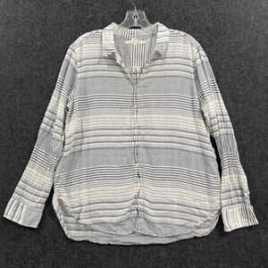 Xirena Shirt Women's Small Blue White Stripe Button Front 100% Cotton Made USA